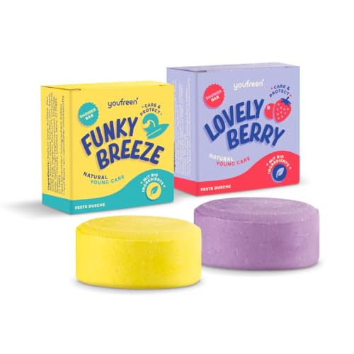 youfreen Festes Duschgel (2 x 75 g) für Kinder, Teens & Erwachsene, vegane Duschpflege mit Bio Kokosöl, feste Dusche Naturkosmetik für Pflege und Feuchtigkeit (Mix) von youfreen