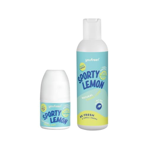 youfreen Happy-Routine-Set: Duschgel (200ml) und Deodorant (50ml) für Kinder & Teens/Deo für Kinder/Jungen & Mädchen/vegane Naturkosmetik/Bio-Aloe-Vera/Deoroller (Sporty Lemon) von youfreen