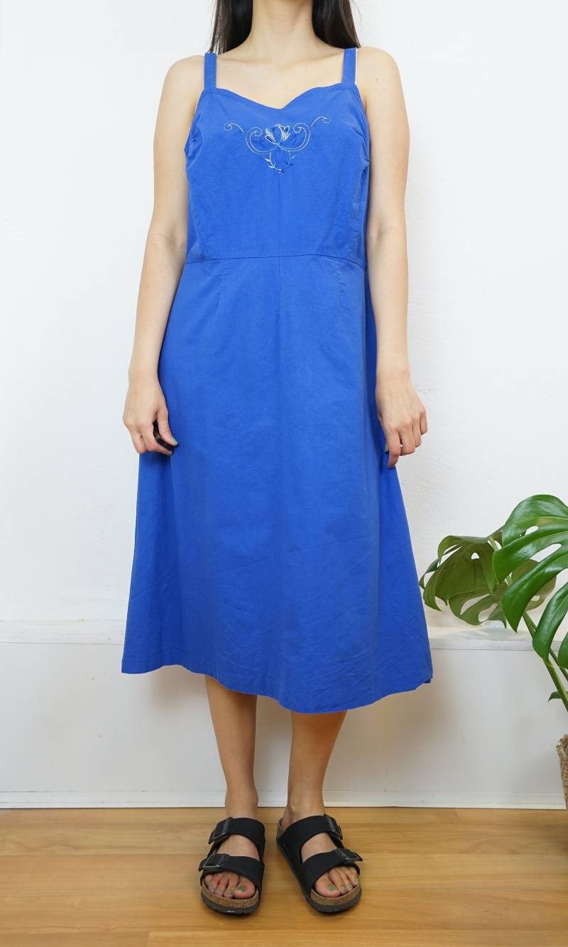Vintage 70S Cotton Dress Size M Sleeveless Blue Dress Midi Summer Embroidery Vintage 70S Cotton Dress Size M Sleeveless Blue Dress Midi Summer Embroidery von youhadmeatvintageDE