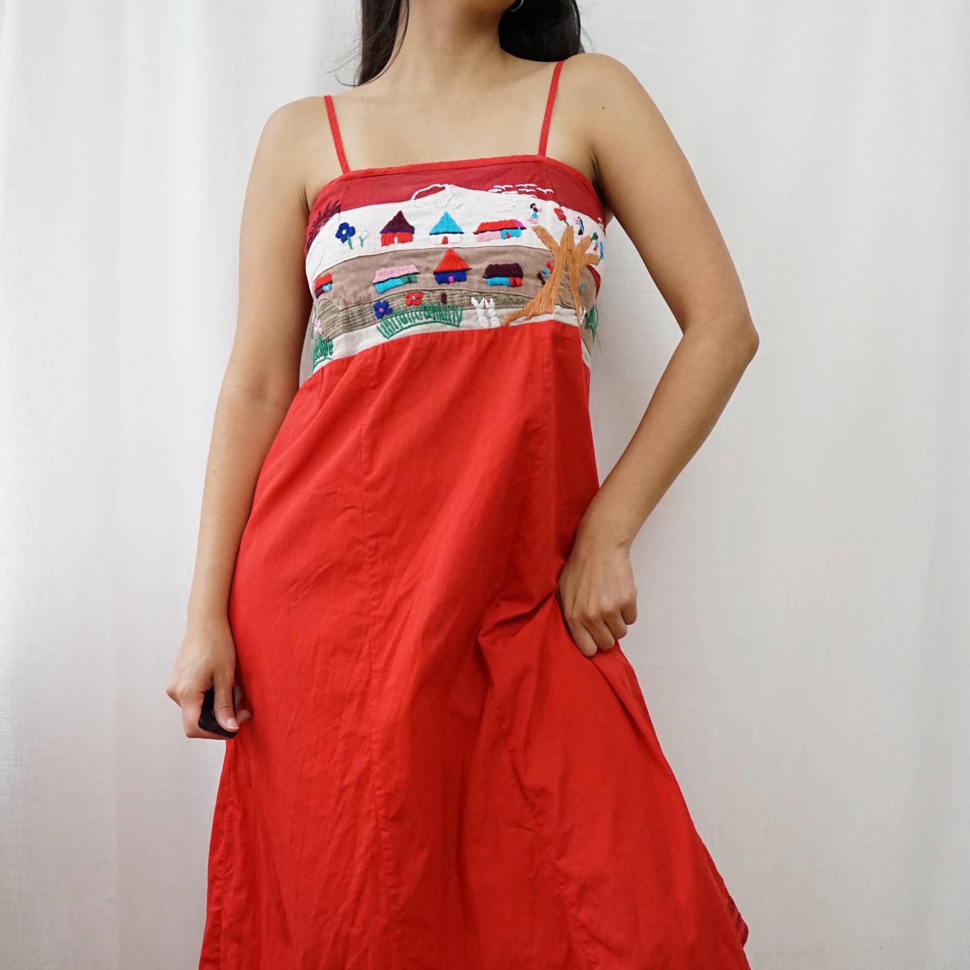 Vintage 70S Hand Embroidered Mexico Dress Size M Cotton Maxi Red Long Vintage 70S Hand Embroidered Mexico Dress Size M Cotton Maxi Red Long von youhadmeatvintageDE