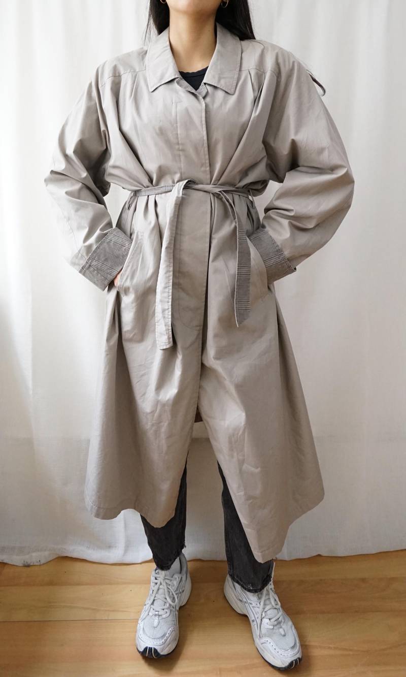 Vintage 70S Trench Coat Size Xl Reversible Trench Coat Long Grey 80S Oversized Elegant von youhadmeatvintageDE
