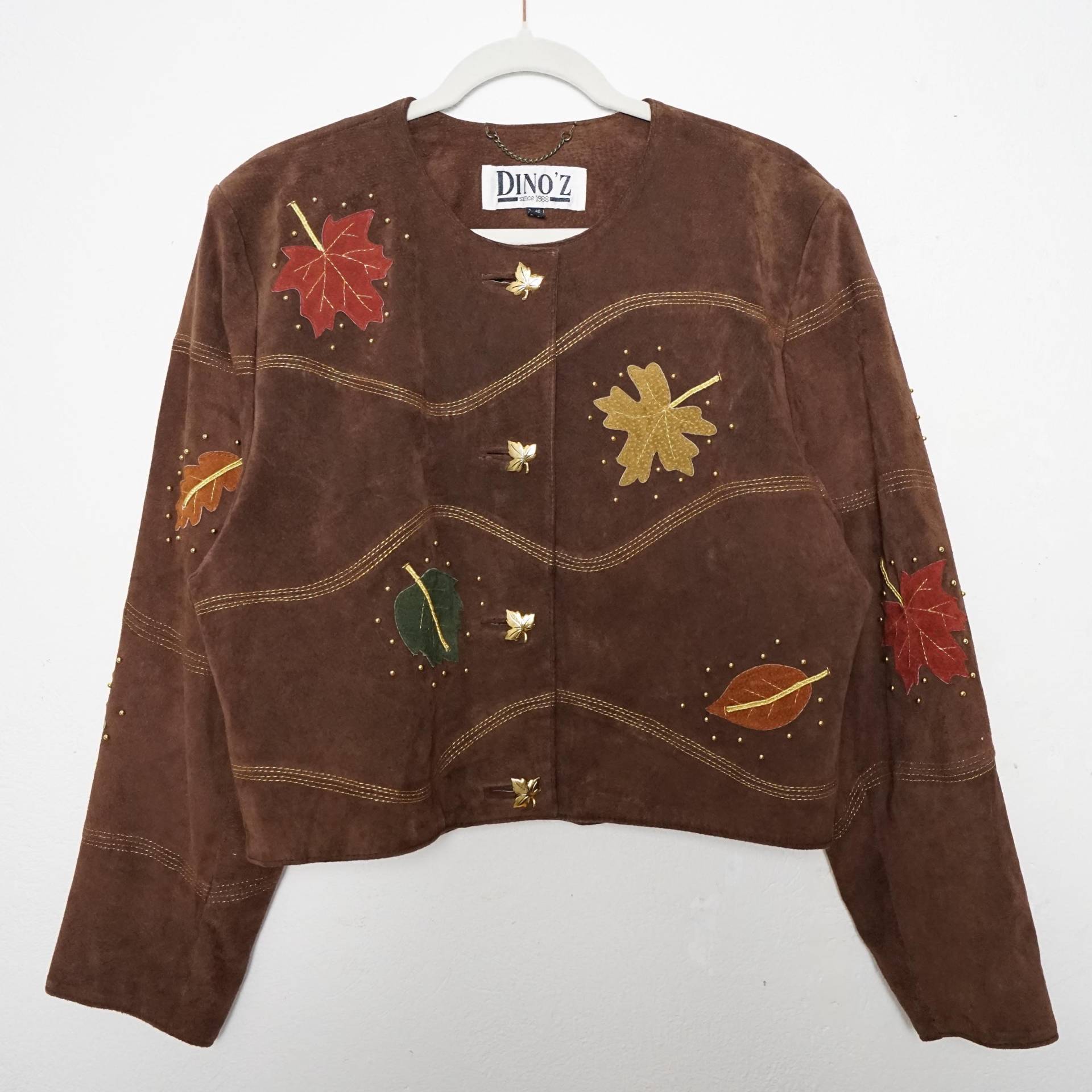 Vintage 80S Leather Jacket Size M-L Dinoz's Brown Suede Autumn Leaves Vintage 80S Leather Jacket Size M-L Dinoz's Brown Suede Autumn Leaves von youhadmeatvintageDE