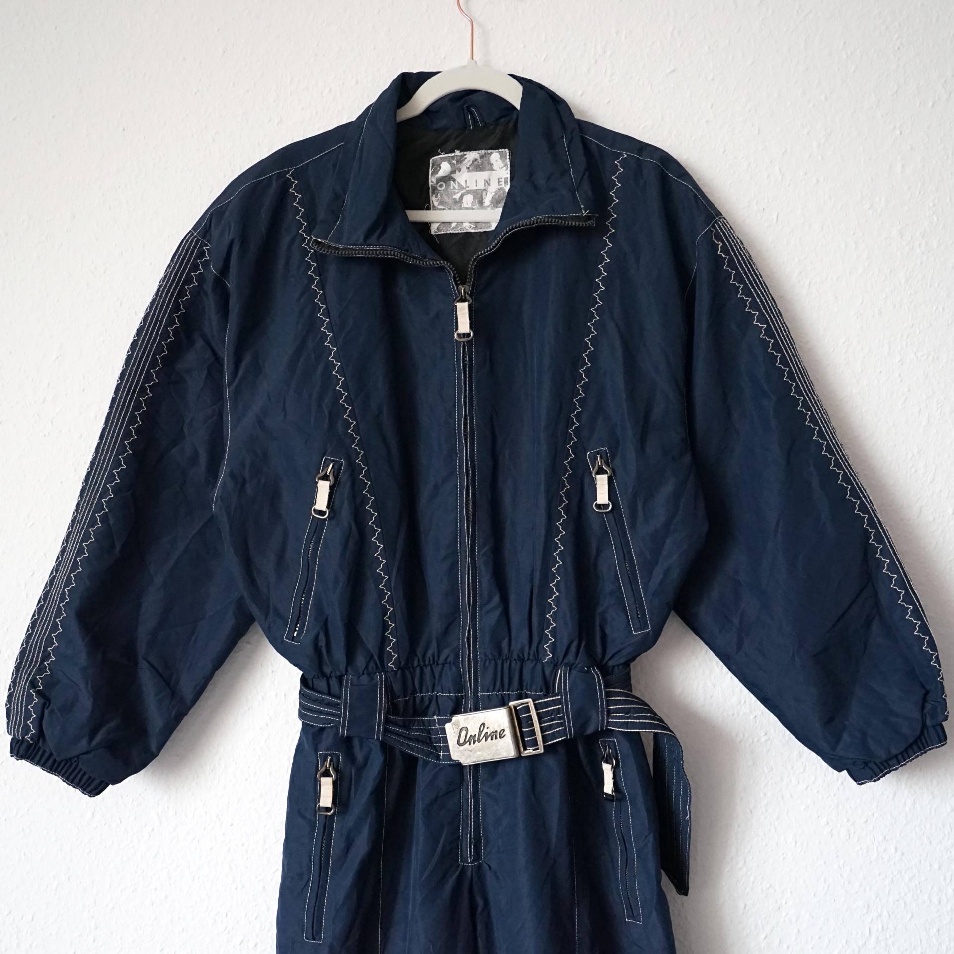 Vintage 80S Ski Suit Size M-L Blue Embroidered Snow Snowboard One Piece Overalls von youhadmeatvintageDE