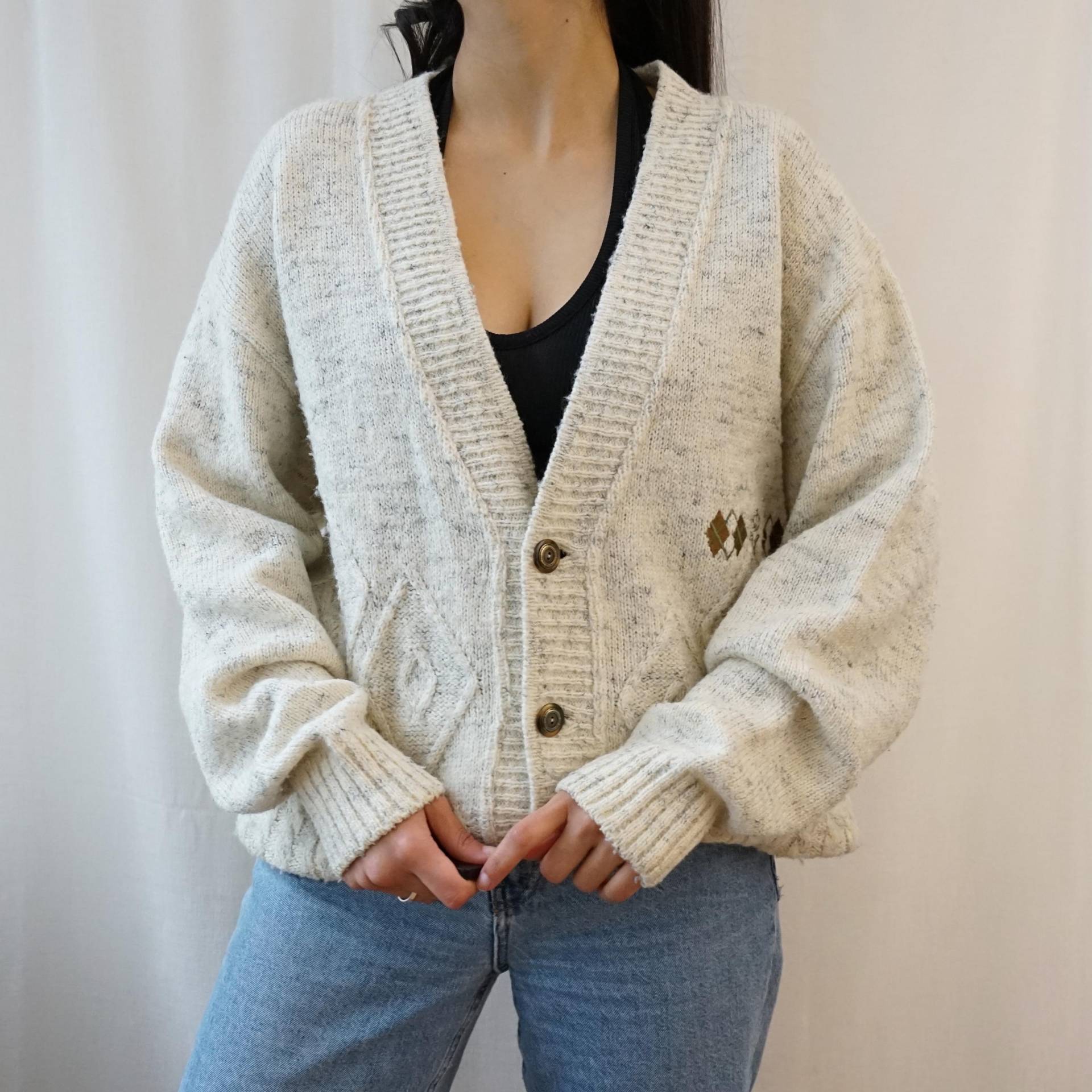Vintage 90S Cardigan Size L Grandpa Cardigan Knit Jacket Grandma Beige Cream Embroidered Vintage 90S Cardigan Size L Grandpa Cardigan Knit Jacket Grandma Beige Cream Embroidered von youhadmeatvintageDE