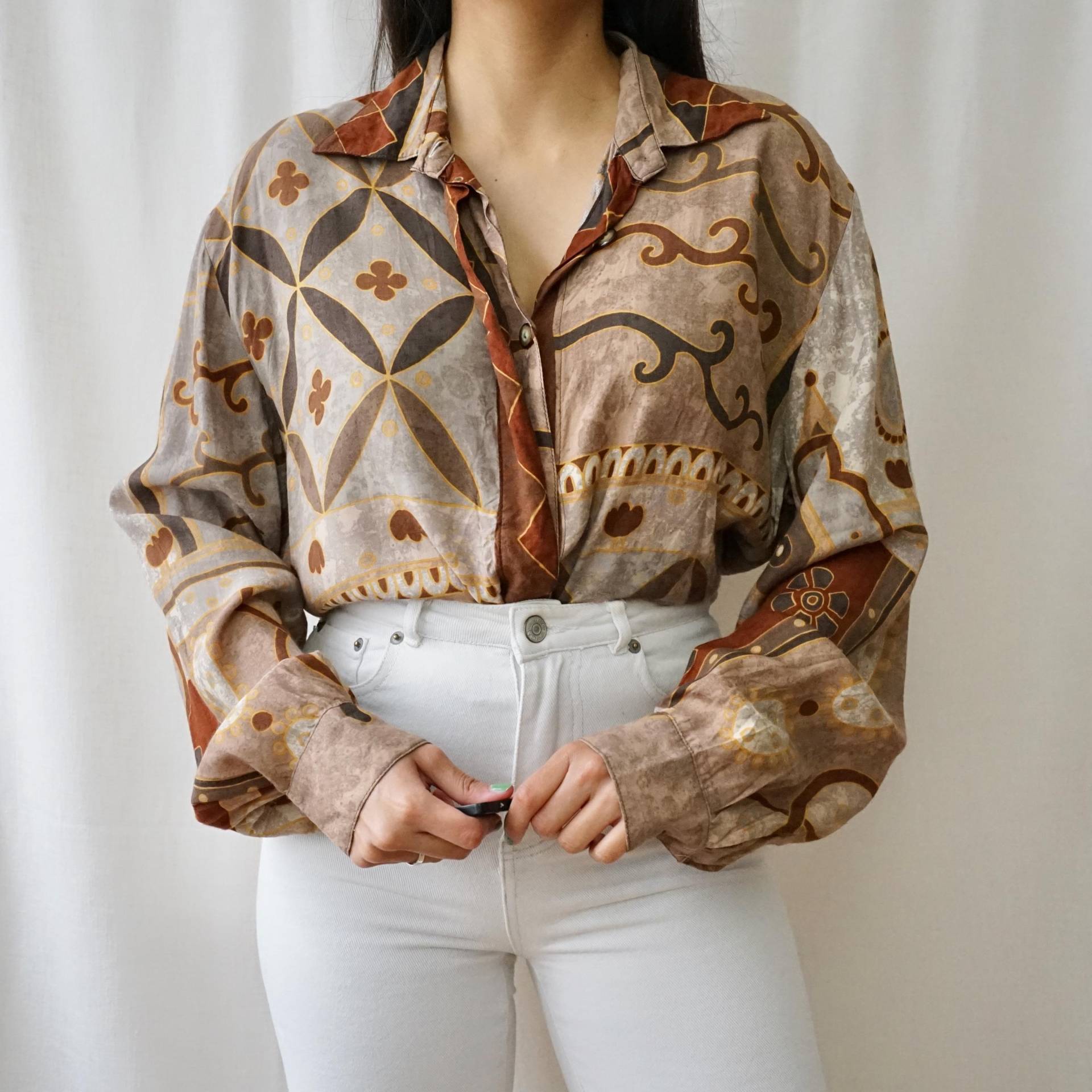 Vintage 90S Shirt Size L-xl Long Sleeve Shirt Brown Pattern Autumn Vintage 90S Shirt Size L-xl Long Sleeve Shirt Brown Pattern Autumn von youhadmeatvintageDE