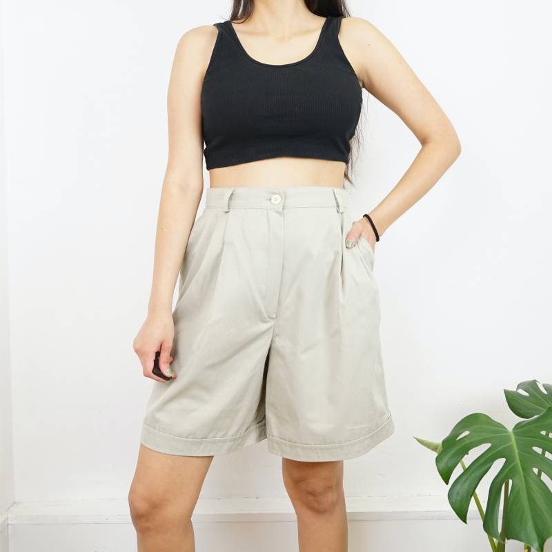 Vintage Beige Shorts Size S Bermuda Shorts Summer High Waist Wide Cotton Vintage Beige Shorts Size S Bermuda Shorts Summer High Waist Wide Cotton von youhadmeatvintageDE