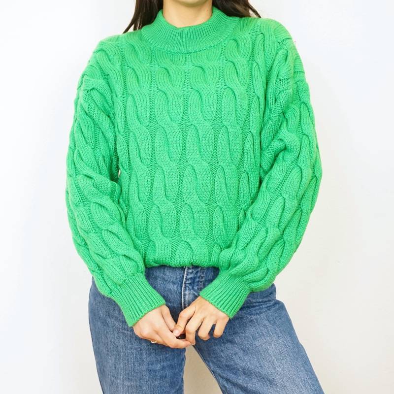 Vintage Benetton Pullover Size M Green Cable Knit Pullover Sweater Vintage Benetton Pullover Size M Green Cable Knit Pullover Sweater von youhadmeatvintageDE