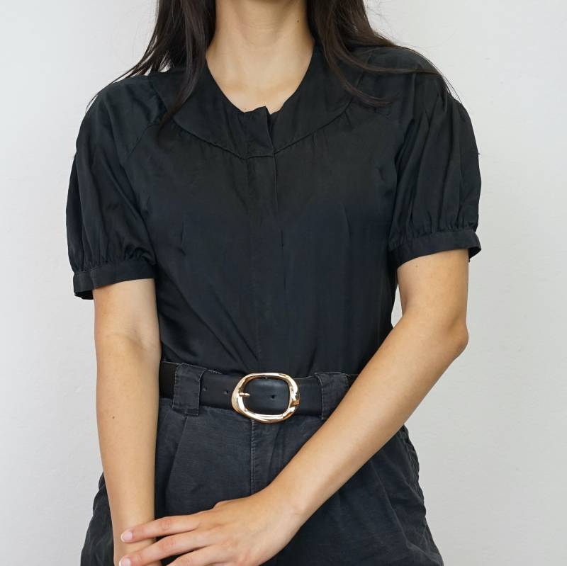 Vintage Black Blouse Size Xs-S Short Sleeve Shirt Blouse Button Up Light Vintage Black Blouse Size Xs-S Short Sleeve Shirt Blouse Button Up Light von youhadmeatvintageDE