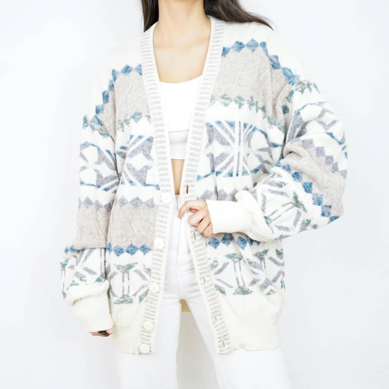 Vintage Cardigan Size L-xl Wool Mix Jacket Beige Blue Cardigan Geometric Pattern Grandpa Oversized Vintage Cardigan Size L-xl Wool Mix Jacket Beige Blue Cardigan Geometric Pattern Grandpa Oversized von youhadmeatvintageDE