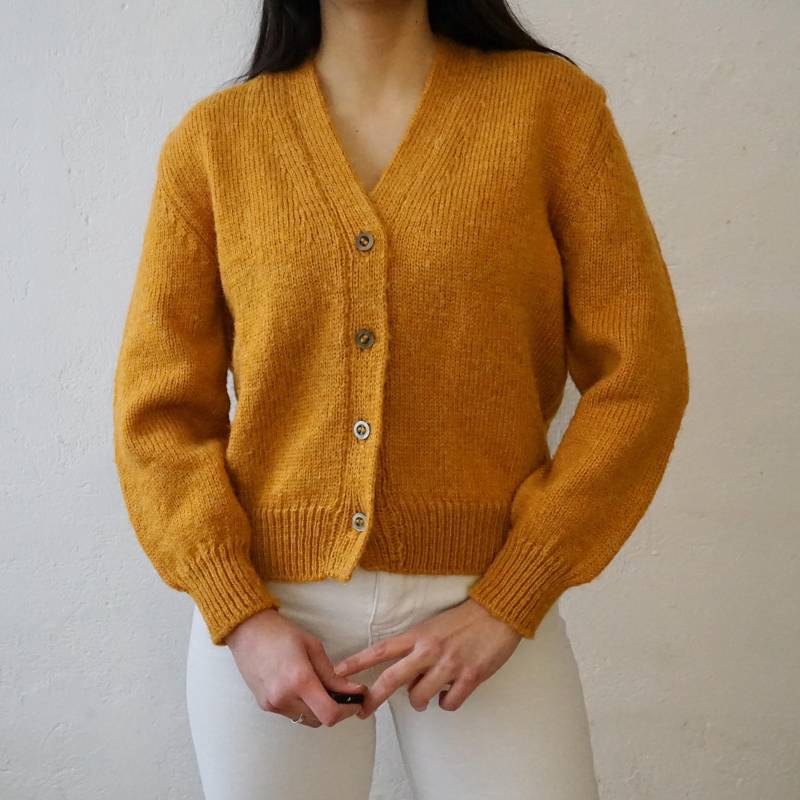 Vintage Cardigan Size Xs Yellow Cardigan Cropped Knit Jacket von youhadmeatvintageDE