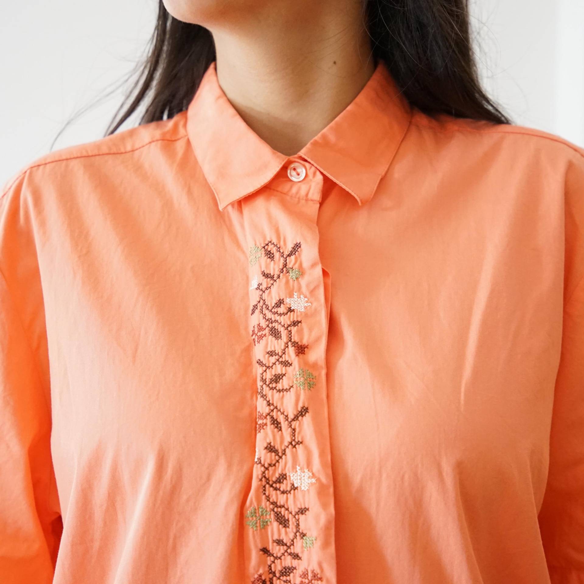 Vintage Cotton Shirt Size L Orange Shirt Short Sleeve Embroidery Basic Vintage 90S Vintage Cotton Shirt Size L Orange Shirt Short Sleeve Embroidery Basic Vintage 90S von youhadmeatvintageDE