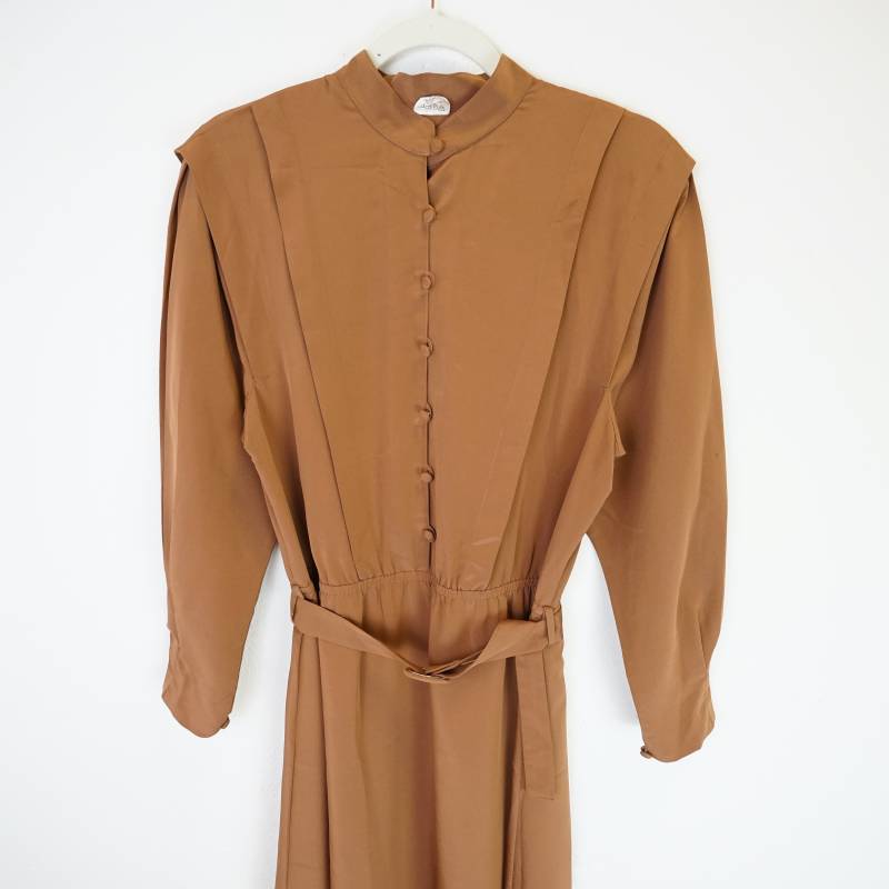 Vintage Dress Size M Brown Long Sleeve Dress Midi Elegant von youhadmeatvintageDE