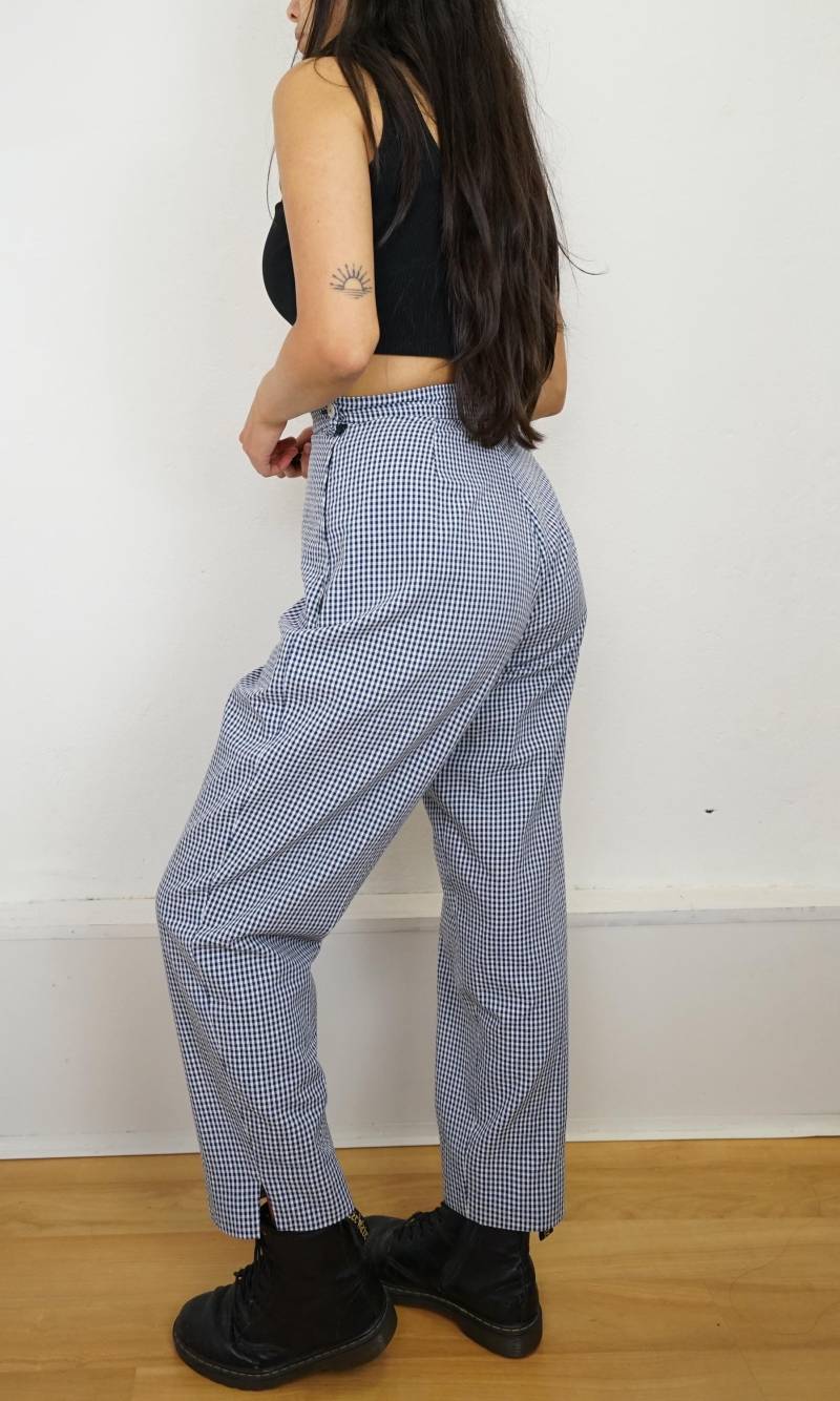 Vintage Gingham Pants Size Xs-S Blue White Pants High Waist Trousers Checkered Pattern Plaid Vintage Gingham Pants Size Xs-S Blue White Pants High Waist Trousers Checkered Pattern Plaid von youhadmeatvintageDE
