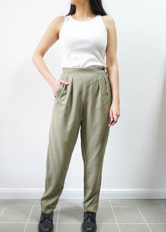 Vintage Green Pants Size S High Waisted Trousers Light Pants Spring Vintage Green Pants Size S High Waisted Trousers Light Pants Spring von youhadmeatvintageDE
