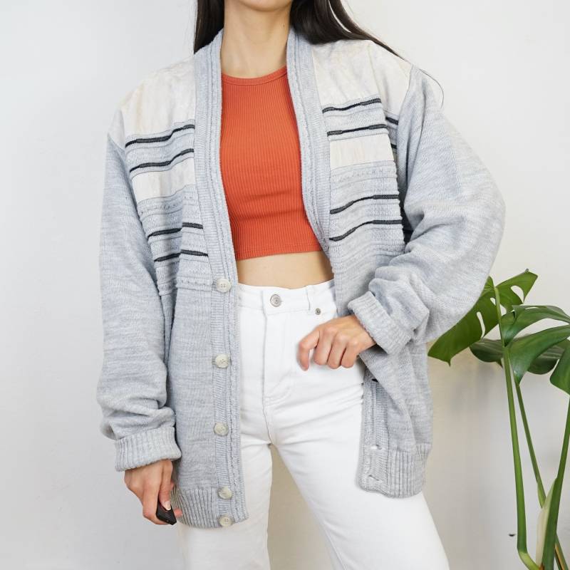Vintage Light Grey Cardigan Size L-xl Unisex Lined Knit Jacket Wool Mix Cardigan Jumper Vintage Light Grey Cardigan Size L-xl Unisex Lined Knit Jacket Wool Mix Cardigan Jumper von youhadmeatvintageDE