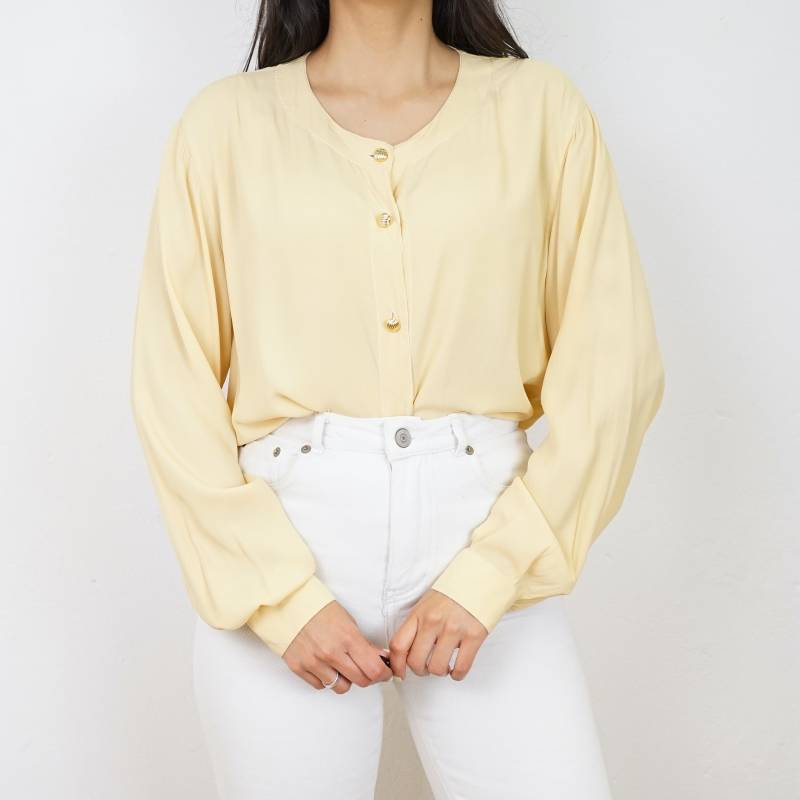 Vintage Light Yellow Blouse Size M-L Long Sleeve Blouse Silk Shirt Elegant Vintage Light Yellow Blouse Size M-L Long Sleeve Blouse Silk Shirt Elegant von youhadmeatvintageDE