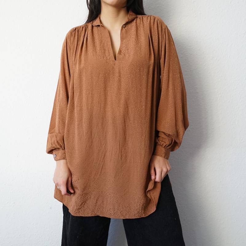 Vintage Long Silk Blouse Size S-M Sleeve Blouse Brown Elegant von youhadmeatvintageDE