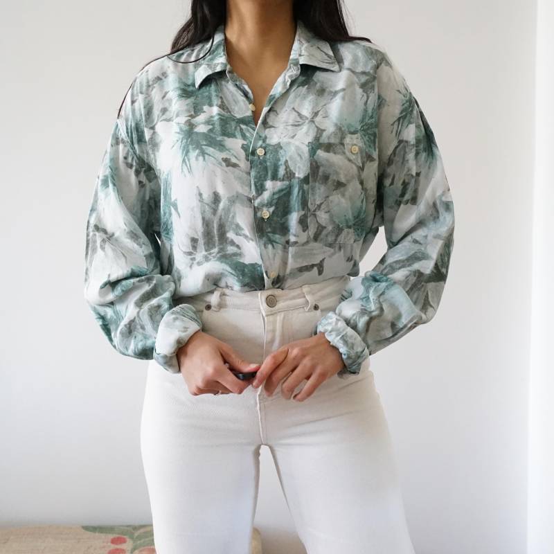 Vintage Long Sleeve Shirt Size L Xl Green Shirt Floral Unisex Festival Summer 90S Vintage Long Sleeve Shirt Size L Xl Green Shirt Floral Unisex Festival Summer 90S von youhadmeatvintageDE