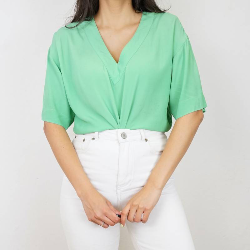 Vintage Luisa Spagnoli Blouse Size S-M Silk Mix Blouse Green Shirt Short Sleeved V Neck Vintage Luisa Spagnoli Blouse Size S-M Silk Mix Blouse Green Shirt Short Sleeved V Neck von youhadmeatvintageDE