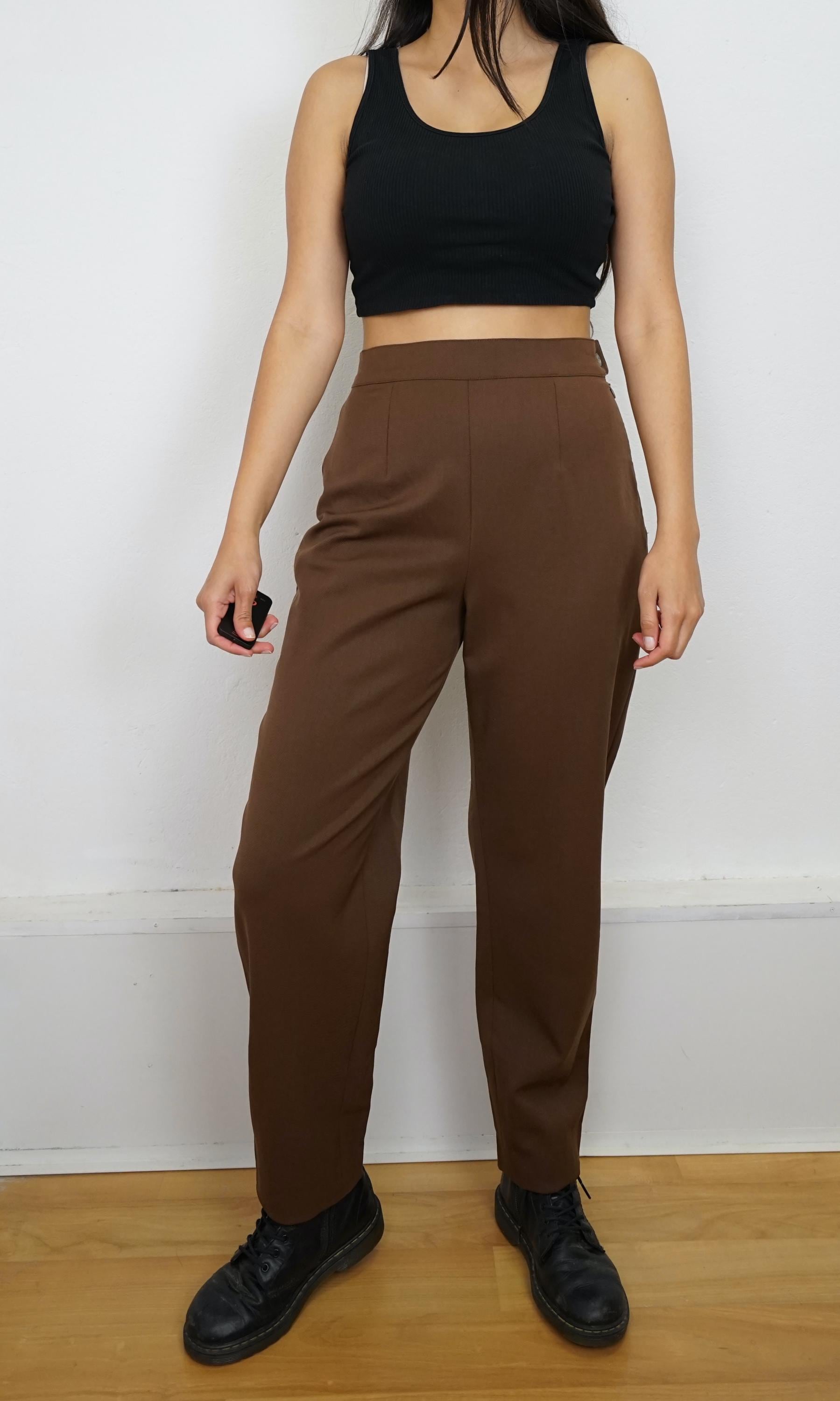 Vintage Max Mara Weekend Pants Size S Brown Wool Trousers High Waist Pants Straight Vintage Max Mara Weekend Pants Size S Brown Wool Trousers High Waist Pants Straight von youhadmeatvintageDE