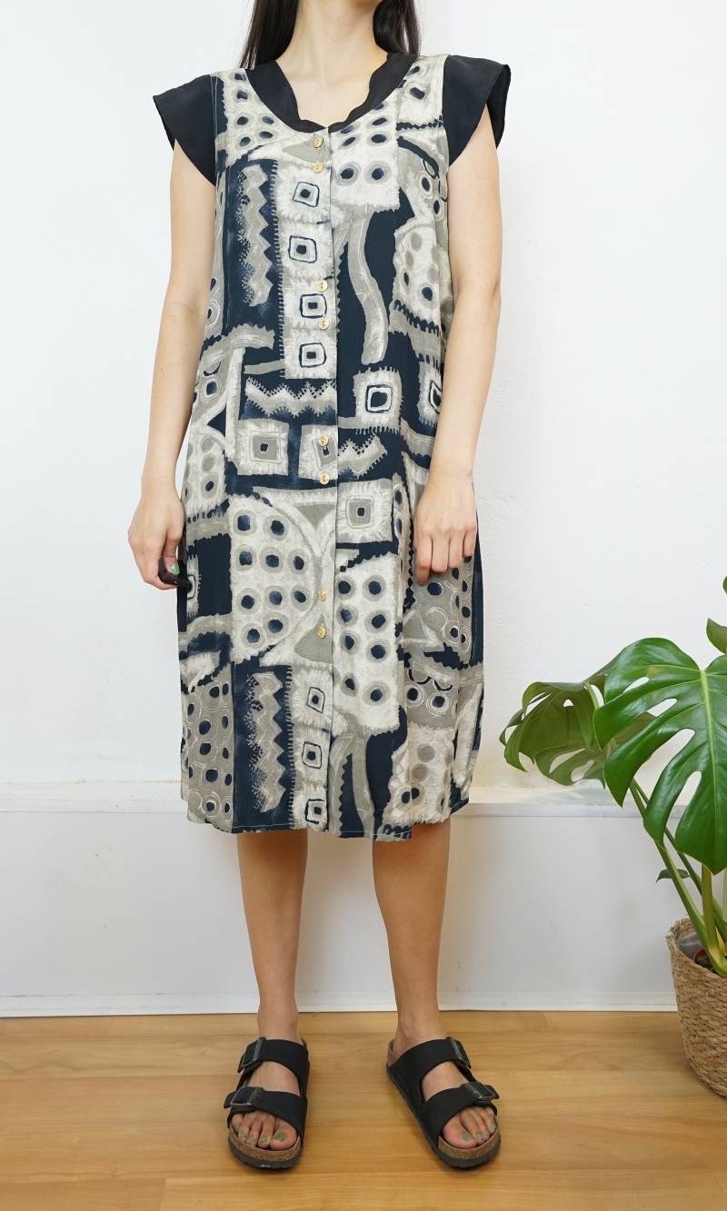 Vintage Midi Dress Size M Geometric Pattern Dress 90S Shirt Button Up Vintage Midi Dress Size M Geometric Pattern Dress 90S Shirt Button Up von youhadmeatvintageDE