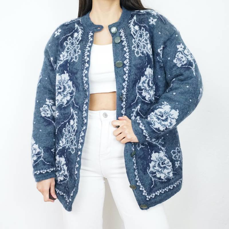 Vintage Mohair Jacket Size S-M Floral Blue Quilted Lining Knit Cardigan Warm Autumn Vintage Mohair Jacket Size S-M Floral Blue Quilted Lining Knit Cardigan Warm Autumn von youhadmeatvintageDE