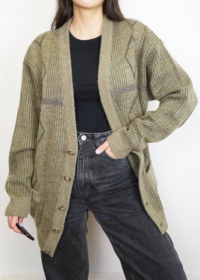 Vintage Mohair Mix Cardigan Size L-xl Green Cardigan Geometric Pattern Grandpa Sweater Oversized Wool Jacket Vintage Mohair Mix Cardigan Size L-xl Green Cardigan Geometric Pattern Grandpa Sweater Oversized Wool Jacket von youhadmeatvintageDE