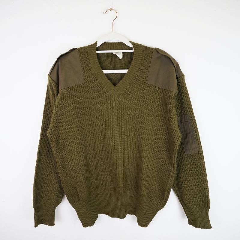 Vintage Olive Green Pullover Men Size L Sweater Velcro Details Pullover Knit Unisex Jumper von youhadmeatvintageDE