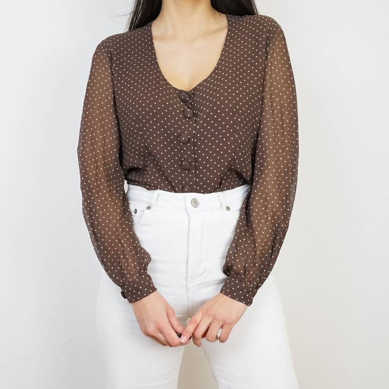 Vintage Polka Dots Blouse Size Xs-S Brown Blouse Long Sleeve Button Up Semi Transparent Vintage Polka Dots Blouse Size Xs-S Brown Blouse Long Sleeve Button Up Semi Transparent von youhadmeatvintageDE