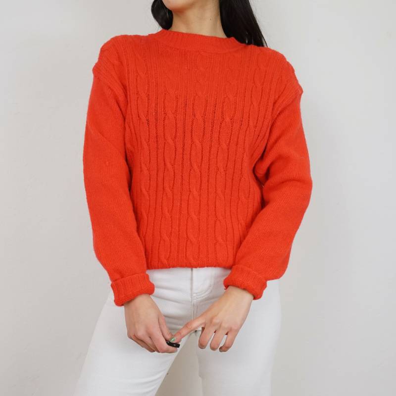 Vintage Pure Wool Pullover Size M Cable Knit Red Sweater Pullover Warm Jumper Women von youhadmeatvintageDE