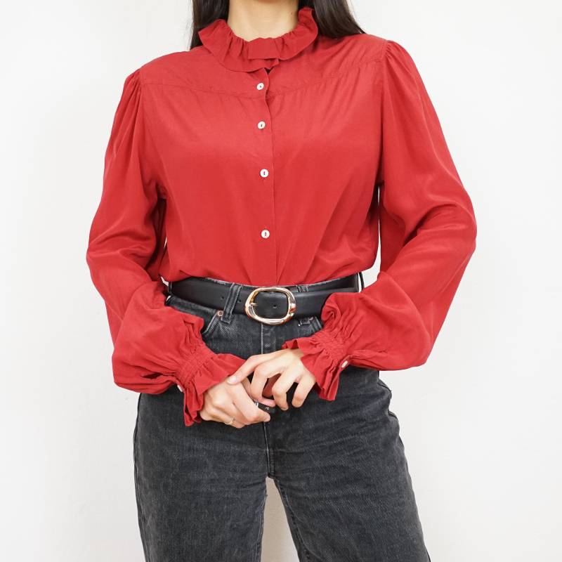 Vintage Roberto Capucci Silk Blouse Size M Designer Blouse Long Sleeve Pure Elegant Collared Ruffles von youhadmeatvintageDE