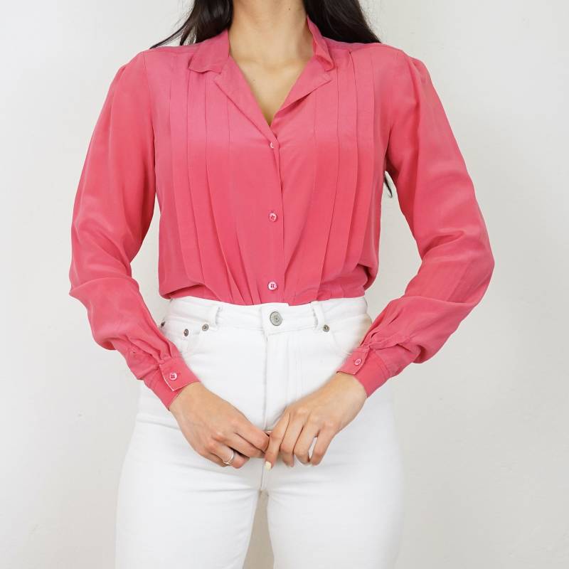 Vintage Silk Blouse Size Xs Pink Blouse Long Sleeve Shirt Button Up Collared Vintage Silk Blouse Size Xs Pink Blouse Long Sleeve Shirt Button Up Collared von youhadmeatvintageDE