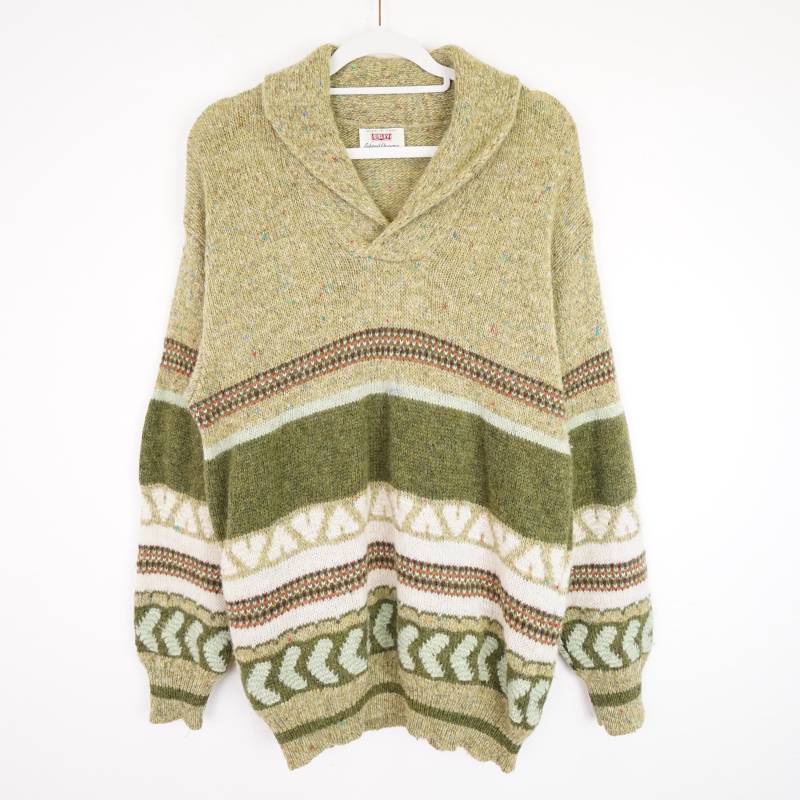 Vintage Sisley Wool Pullover Men Size M Green Knit Pullover Winter Sweater Warm Grandpa von youhadmeatvintageDE