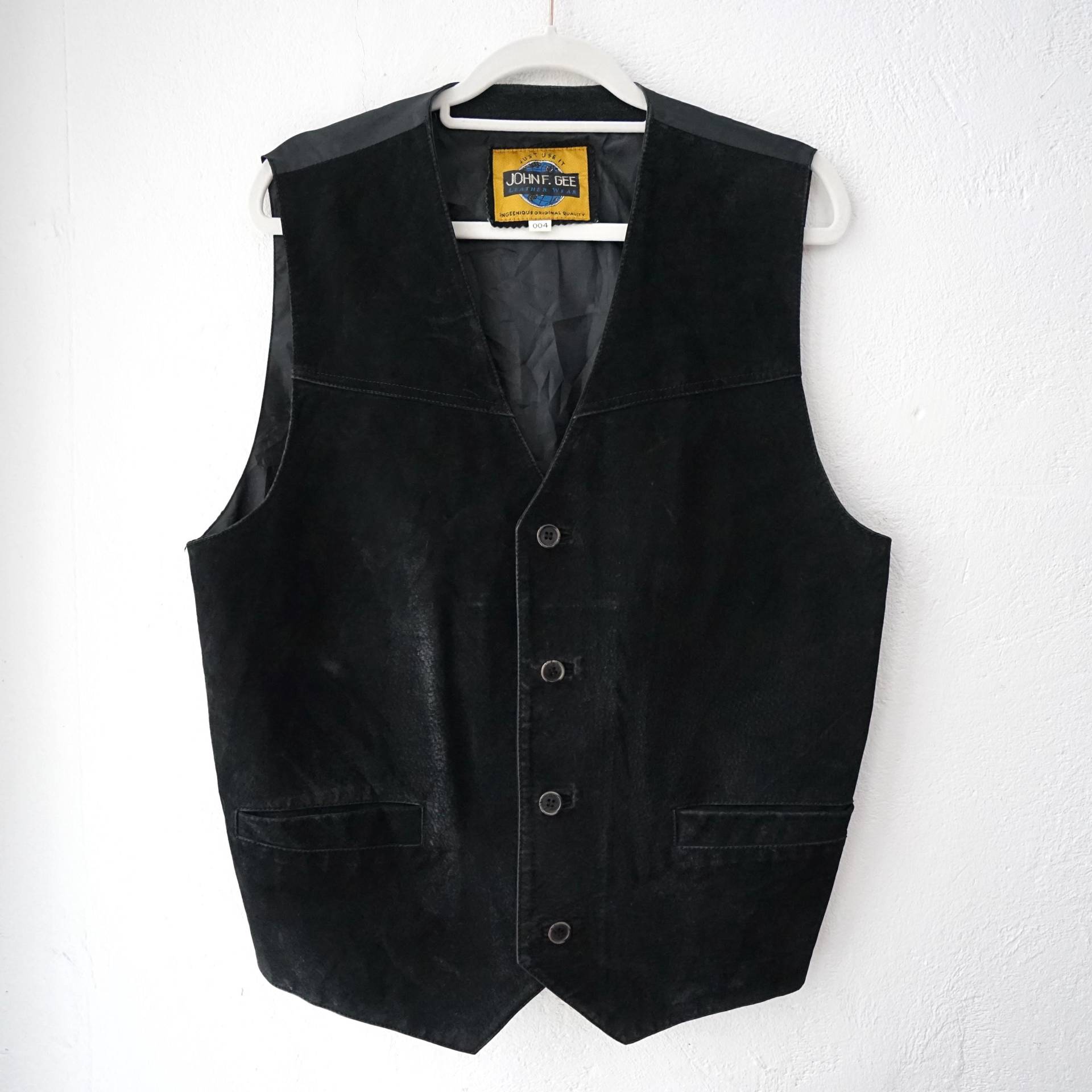 Vintage Suede Vest Men Size L Black Leather Vest Hippie Festival Western 90S Vintage Suede Vest Men Size L Black Leather Vest Hippie Festival Western 90S von youhadmeatvintageDE