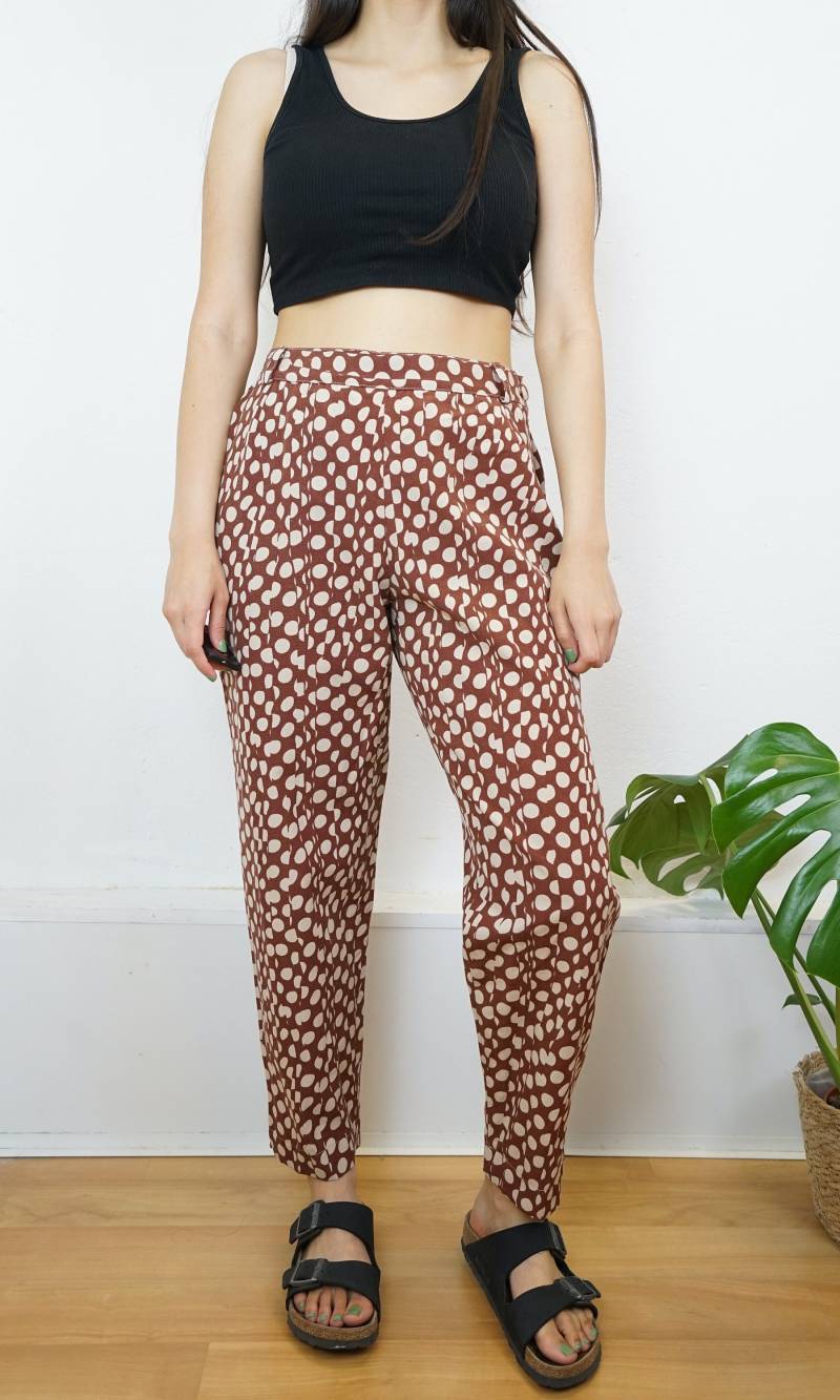 Vintage White Brown Pants Size M Polka Dots Trousers Straight Leg Pants Mid Rise Vintage White Brown Pants Size M Polka Dots Trousers Straight Leg Pants Mid Rise von youhadmeatvintageDE