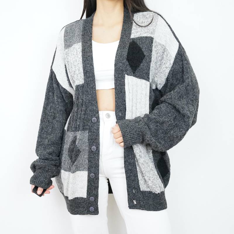 Vintage Wool Alpaca Cardigan Size L-xl Grey Geometric Pattern Grandpa Cardigan Oversized Mix Vintage Wool Alpaca Cardigan Size L-xl Grey Geometric Pattern Grandpa Cardigan Oversized Mix von youhadmeatvintageDE