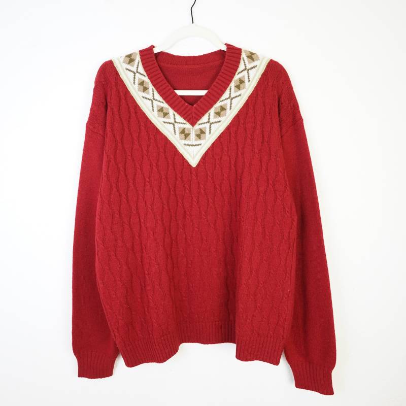Vintage Wool Mix Pullover Size Xl-Xxl Red V Neck Sweater Knit Pullover Warm Jumper Women Vintage Wool Mix Pullover Size Xl-Xxl Red V Neck Sweater Knit Pullover Warm Jumper Women von youhadmeatvintageDE