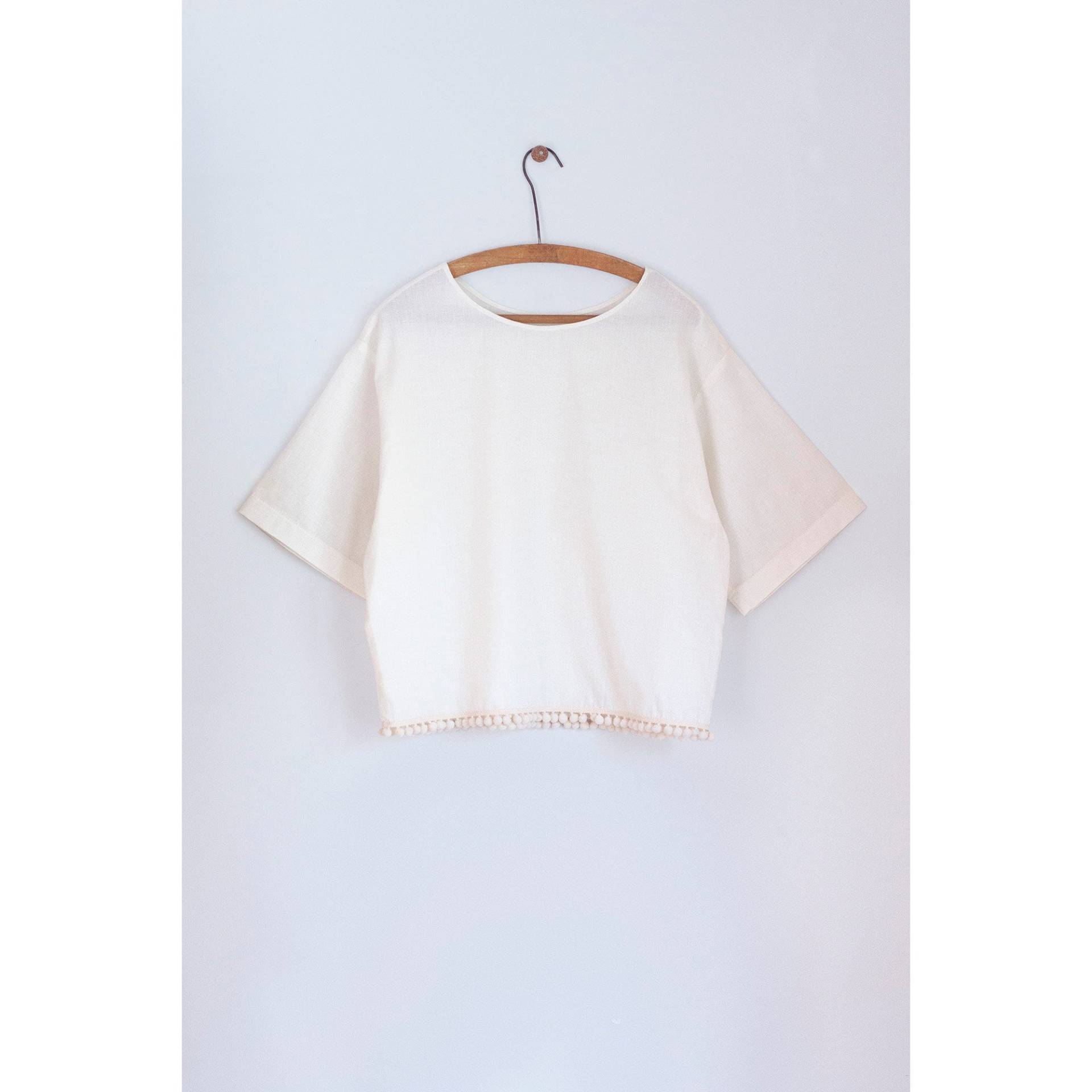 Bommel Tshirt Ginkgo 18 | Écru von youlooklikeaboy