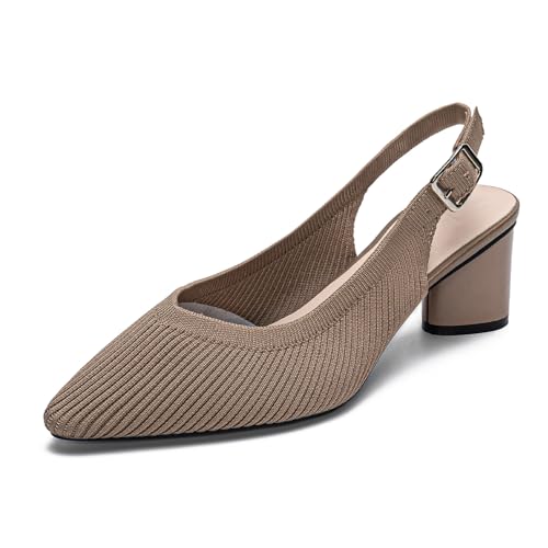 youngshow Damen Pumps mit spitzem Zehenbereich, bequeme Slingback-Absatzschuhe mit Fußgewölbeunterstützung, niedliche Kätzchen-Absätze mit Knöchelriemen für Damen, Walking, Büro, Schwarz, 72 Deep von youngshow