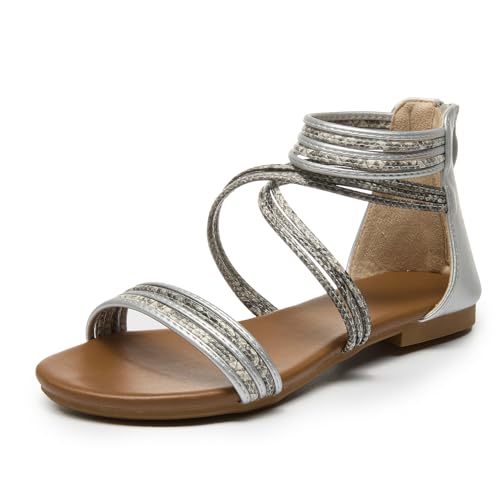 youngshow Damen Sandalen Elastische Riemchen String Thong Knöchelriemen Flip Flops Sommer Strand Gladiator Schuhe Schwarz, 338-38 Silber, 36 EU von youngshow