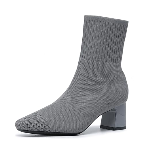 youngshow Damen-Stiefeletten, bequem, gestrickt, niedriger Absatz, Stiefeletten, spitzer Zehenbereich, Slipper, Herbst, Winter, Damenschuhe, 550 Grau, 38.5 EU von youngshow