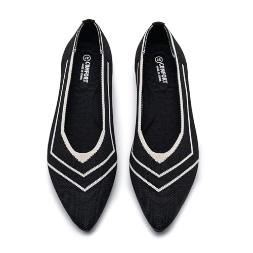 youngshow Flache Schuhe für Damen, spitzer Zehenbereich, Fußgewölbeunterstützung, Ballerinas, Schuhe, elegant, bequem, Arbeit, Büro, Sommer 2025, 3010 Black, 40 EU von youngshow