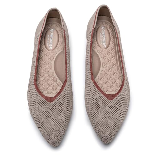 youngshow Flache Schuhe für Damen, spitzer Zehenbereich, Fußgewölbeunterstützung, Ballerinas, Schuhe, elegant, bequem, Arbeit, Büro, Sommer 2025, 3012 Camel, 41 EU von youngshow