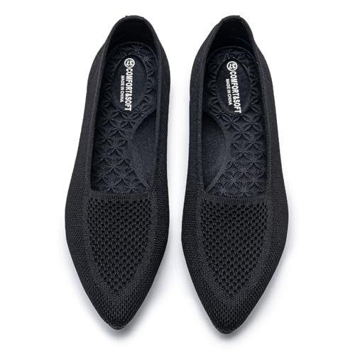 youngshow Flache Schuhe für Damen, spitzer Zehenbereich, Fußgewölbeunterstützung, Ballerinas, Schuhe, elegant, bequem, Arbeit, Büro, Sommer 2025, 3030 Schwarz, 36 EU von youngshow
