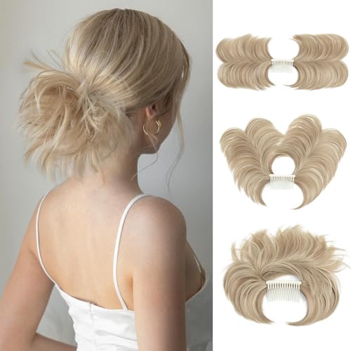 youngways Messy Bun Hair Piece Side Comb Clip in Hair Bun Hairpiece for Women Short Natural Straight Versatile Adjustable Styles Easy Hair pieces (Dirty Blonde-S) von youngways
