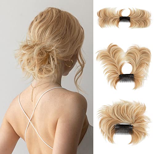 youngways Messy Bun Hair Piece Side Comb Clip in Hair Bun Hairpiece for Women Short Natural Straight Versatile Adjustable Styles Easy Hair pieces (Golden Blonde/Beach Blonde-S) von youngways