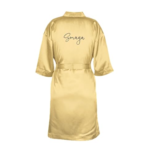 Personalisierter Kimono-Bademantel mit Name oder Text – Halbarm mit Taillenschlaufe und V-Ausschnitt Design hohe Qualität 100% Polyester mit entspannender seiden weicher Haptik (94 cm) (Gold) von your surprise