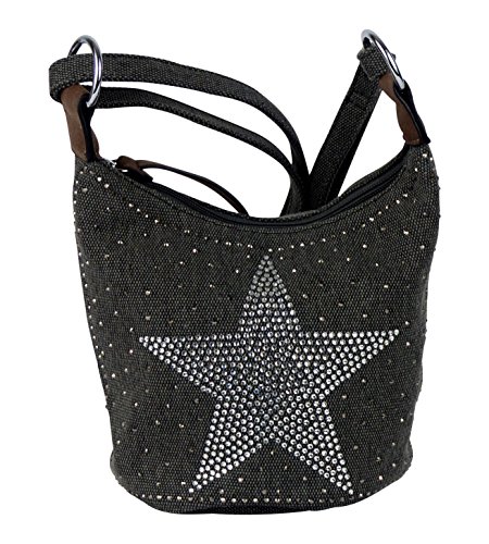 yourlifeyourstyle Kleine glitzernde Umhängetasche Stern Tasche - Damen Mädchen Teenager Tasche - Maße ohne Schulteriemen 20 x 17 x 15 cm - leicht verstärkter runder Boden (dunkelgrau) von yourlifeyourstyle