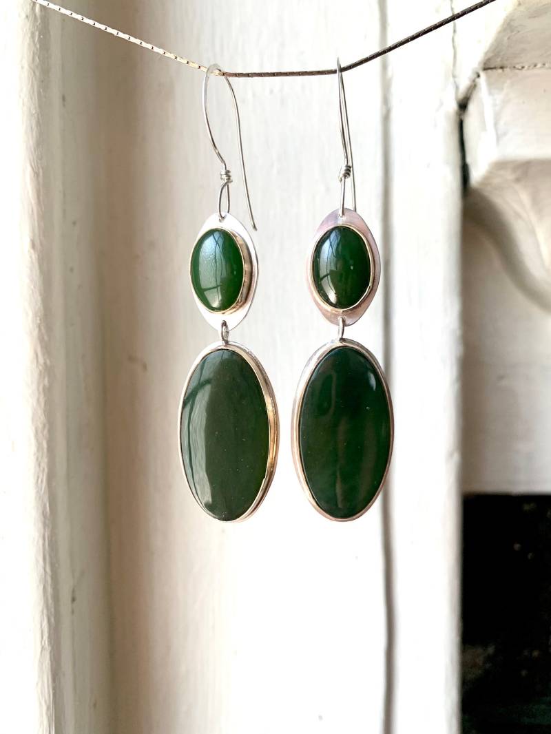 Neid Ohrringe Jade Statement in Silber Und Gold - Unikat Edelstein Handgefertigter Schmuck von yousofinedesigns