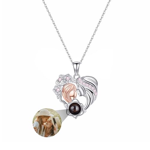 Benutzerdefinierte Foto Projektion Halskette, personalisierte 925 Sterling Silber Halskette mit Bild innen benutzerdefinierte Herz Bild Projektion Anhänger Halskette Geschenk für Frauen Muttertag von yrozvw